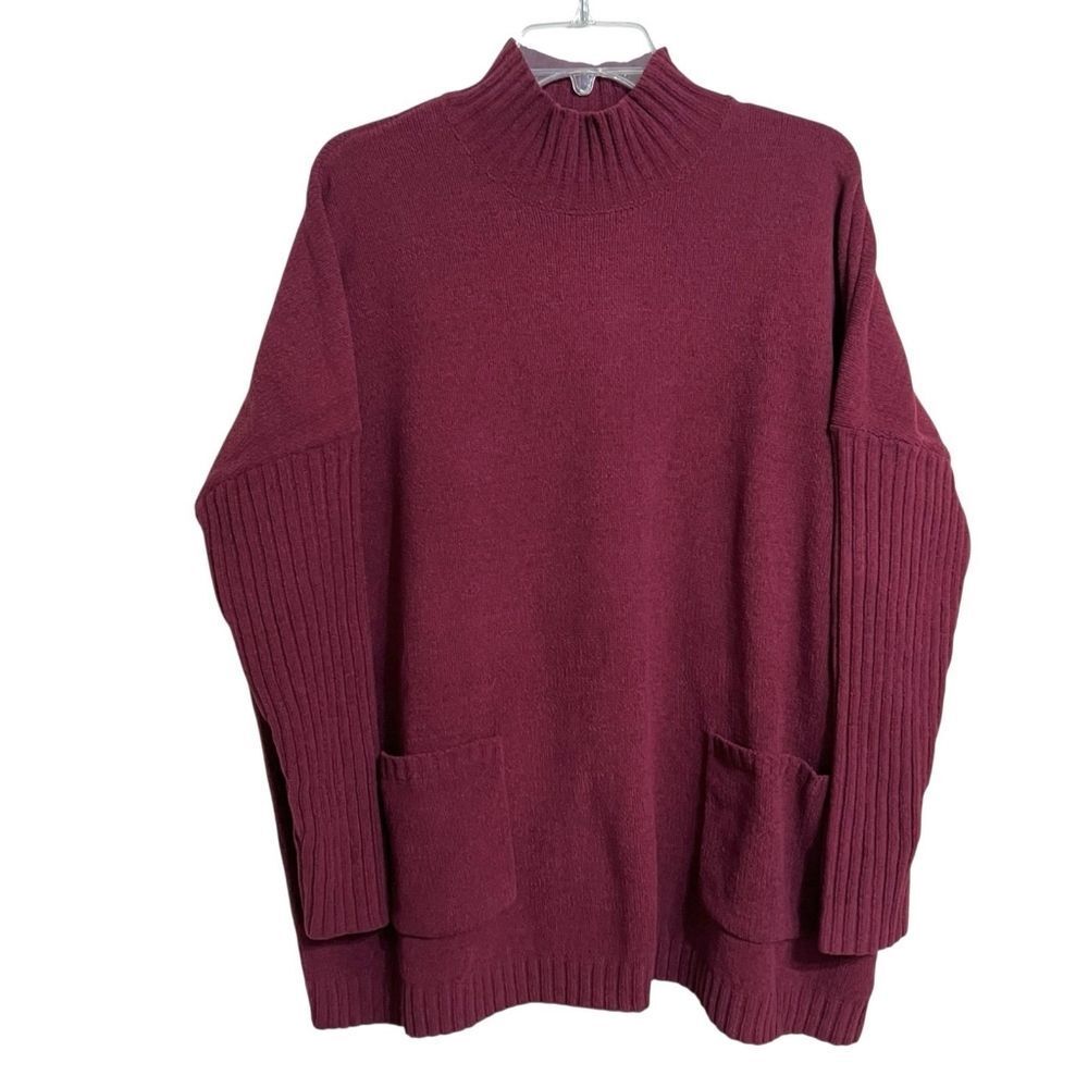 J. Jill Cozy Chenille Burgundy Sweater with Slouchy Pockets Size MP Boxy